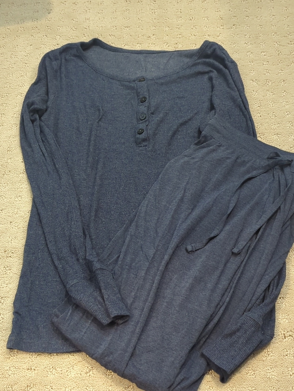 Tommy John Navy Ribbed Henley Pajama Top and Pants Set